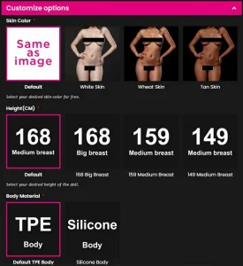 Opciones de personalización de muñeca sexual de calidad