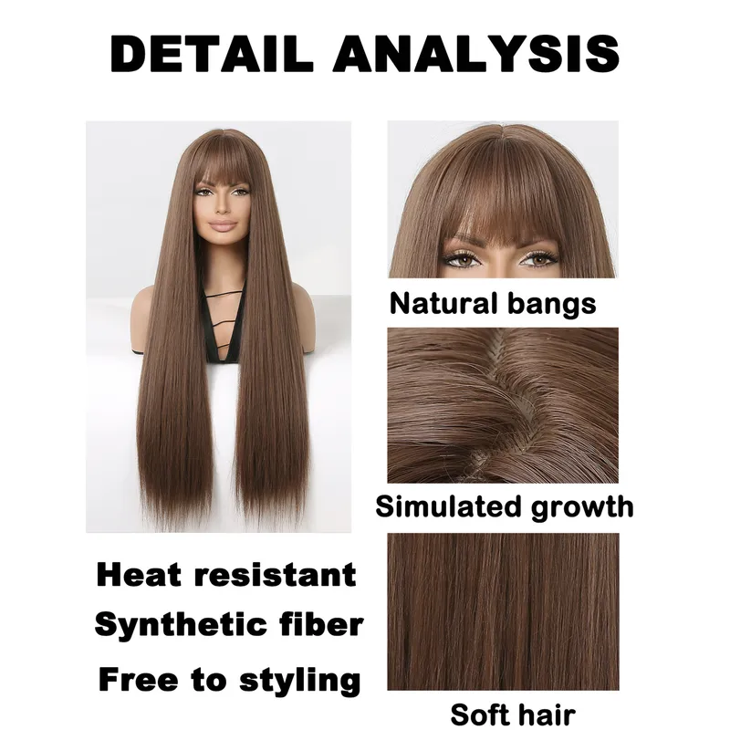 Girl Highlights Ombre Brown See-through Bangs Natural Style Long Curly Hair for Silicone Doll