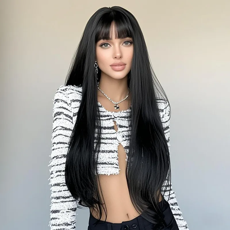 Girl Highlights Purple Blunt Bangs Natural Style Short Straight Hair for Love Doll