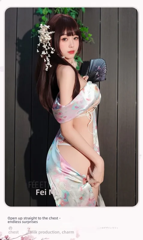 Non-Staining Clothes for Adult Doll, French Softness Exposed Buttocks Thong Set Sheer Dress