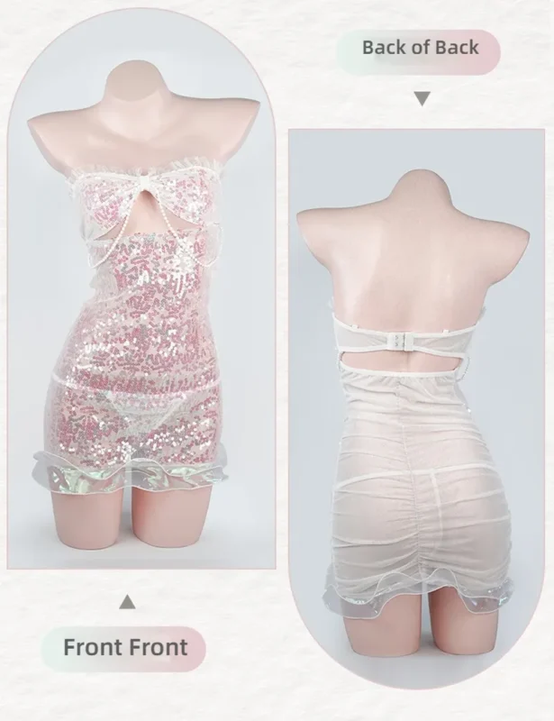Non-Staining Clothes for Adult Doll, JK Maid Exposed Buttocks See-through Bodysuit