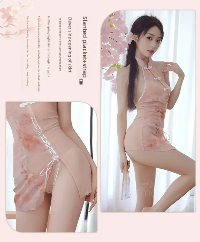 Non-Staining Clothes for Adult Doll, Open-Cleavage Backless Sheer Mesh Printed Kimono