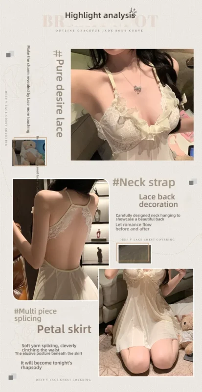 Non-Staining Clothes for Adult Doll, Pure and Sweet Exposed Bust Straps Pajama Set