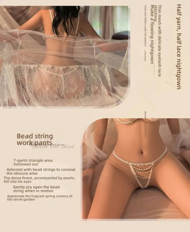 Non-Staining Clothes for Love Doll, French Softness Deep V Lace Pajama Set