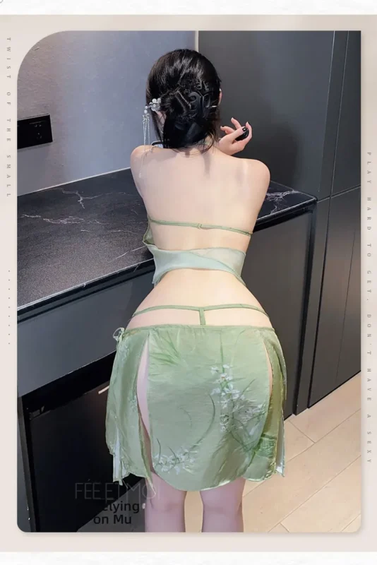 Non-Staining Clothes for Love Doll, French Softness Sheer Mesh Thong Set Spaghetti Strap Dress