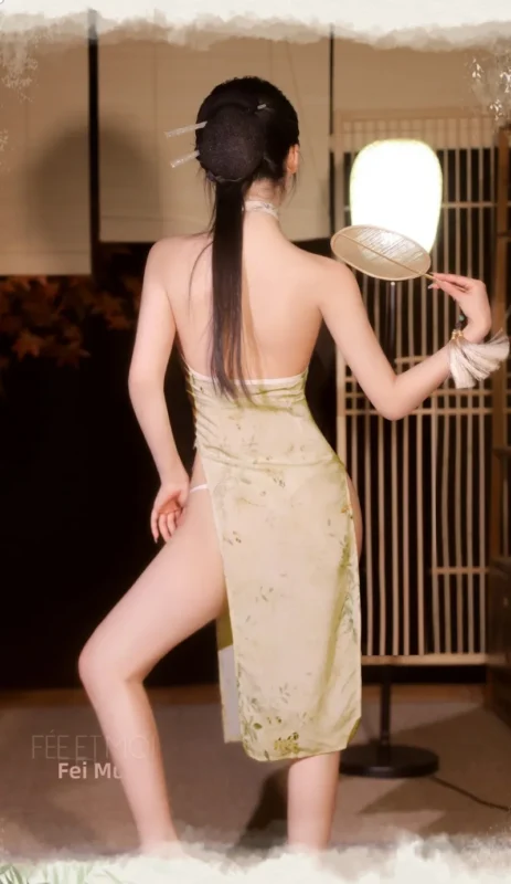 Non-Staining Clothes for Love Doll, Open-Cleavage Backless Sheer Mesh Printed Bikini