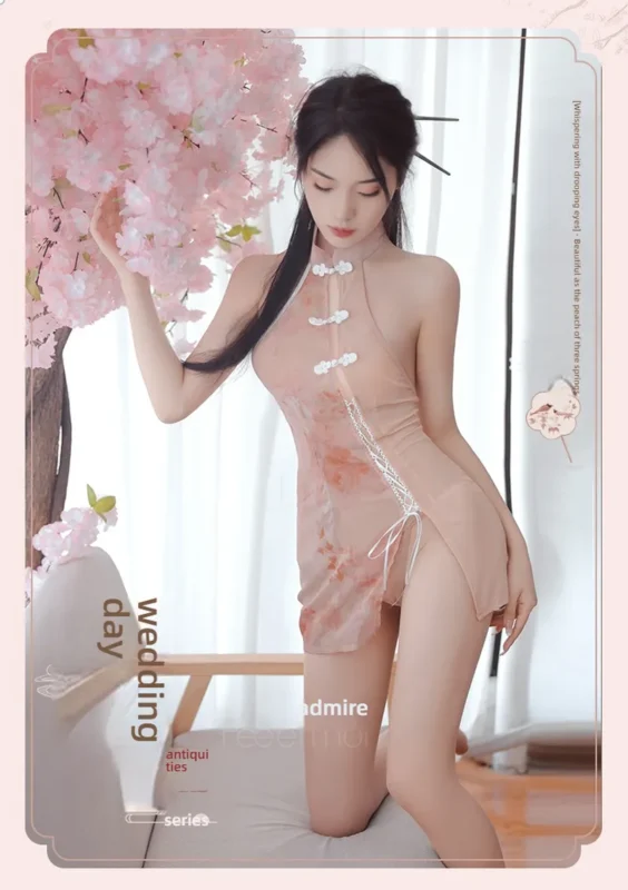Non-Staining Clothes for Sex Doll, JK Maid Sheer Mesh Silk Series Asymmetrical Qipao