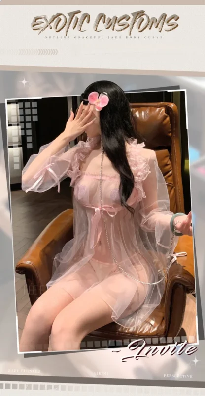 Non-Staining Clothes for Sex Doll, Light Luxury Charm Deep V Thong Set Sheer Dress