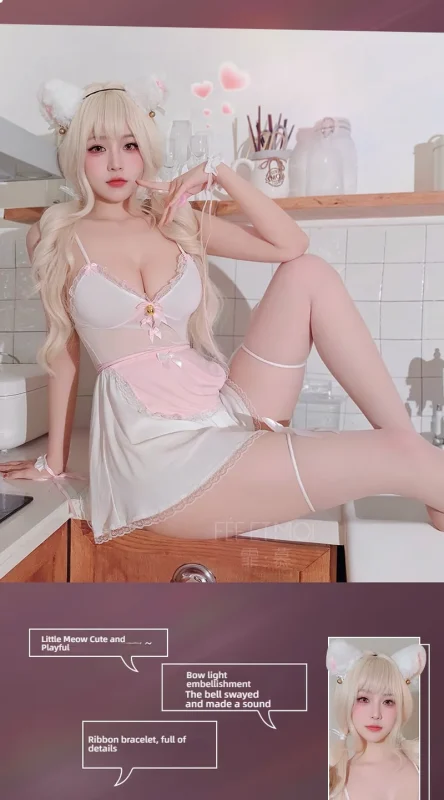 Non-Staining Clothes for Sex Doll, Pure and Sweet Exposed Buttocks See-through Nightgown Set