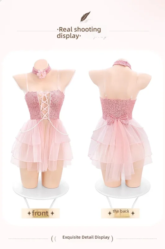 Non-Staining Clothes for Silicone Doll, Pure and Sweet Lace Thong Set Sheer Dress