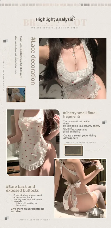 Non-Staining Clothes for TPE Doll, JK Maid Sheer Mesh Cleavage Reveal Asymmetrical Qipao