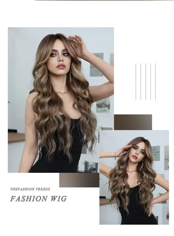Women Fluffy Ombre Brown See-through Bangs Natural Style Long Straight Black Hair for Silicone Doll