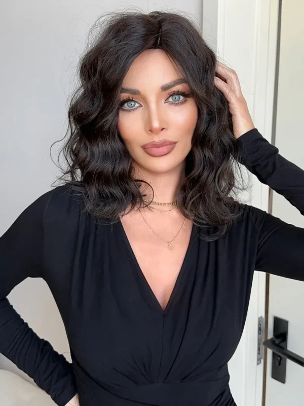 Women Fluffy Pink See-through Bangs Natural Style Long Straight Black Hair for Love Doll