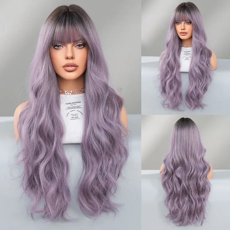 Women Fluffy Platinum Blonde Blunt Bangs Natural Style Big Waves for Sex Doll