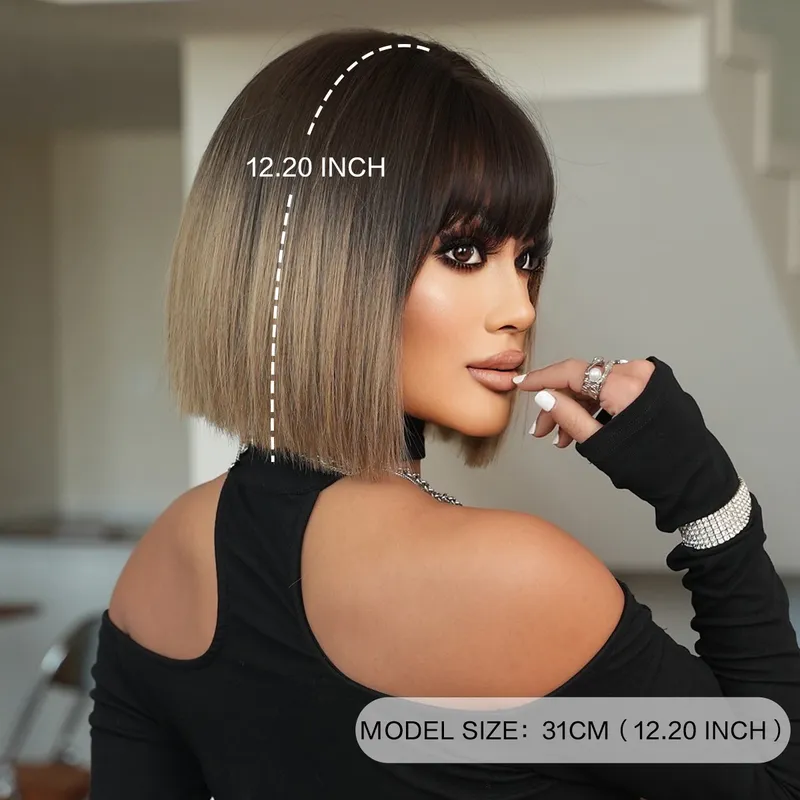 Women Highlights Black Curtain Bangs Natural Style Long Straight Black Hair for Love Doll