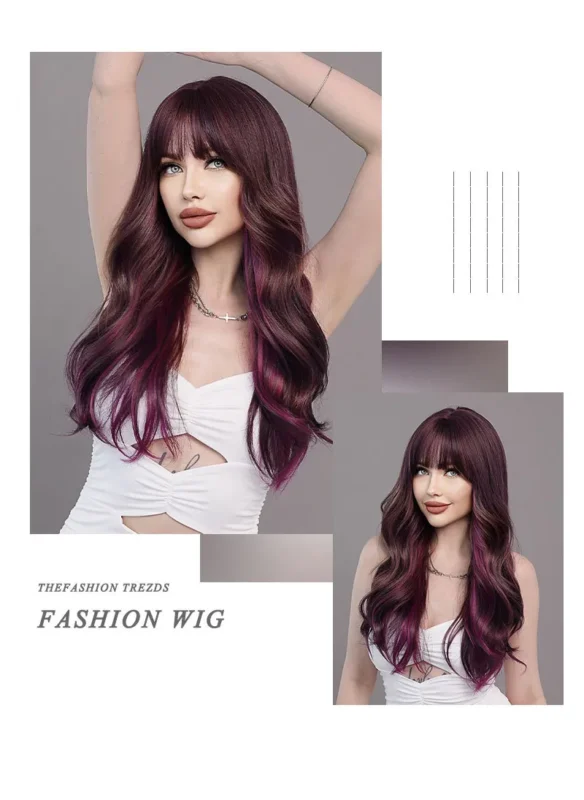 Women Highlights Ombre Brown Middle Part Natural Style Long Straight Black Hair for Realistic Doll