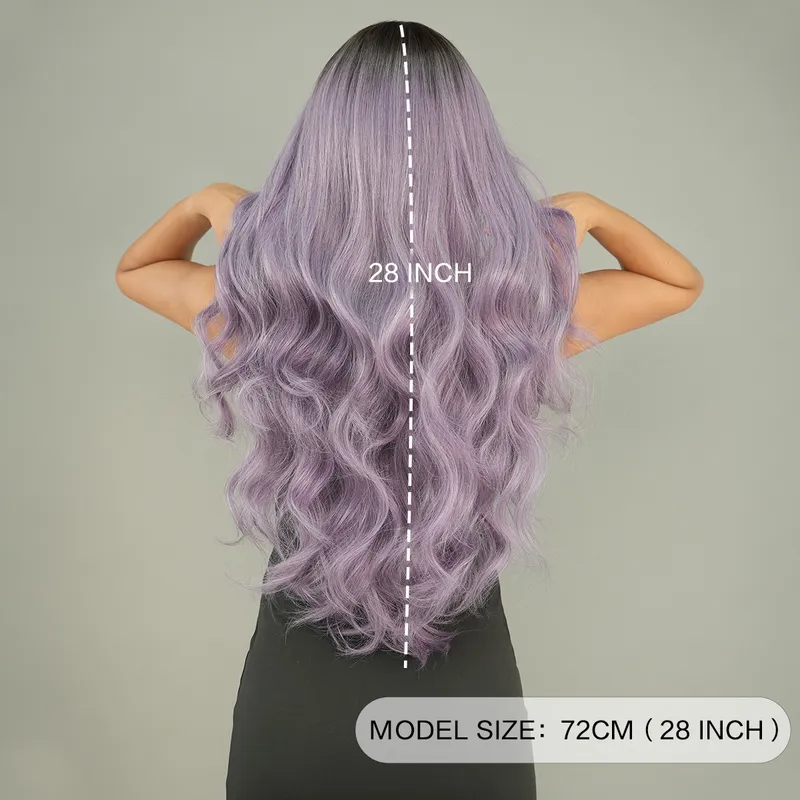 Women Highlights Ombre Grey Middle Part Natural Style Big Waves for Silicone Doll