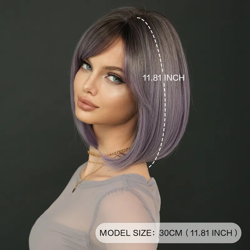 Women Highlights Platinum Blonde Blunt Bangs Natural Style Short Straight Hair for Sex Doll