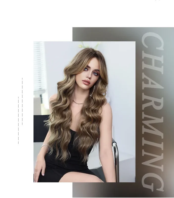 Women Highlights Wine Brown Middle Part Natural Style Big Waves for Love Doll