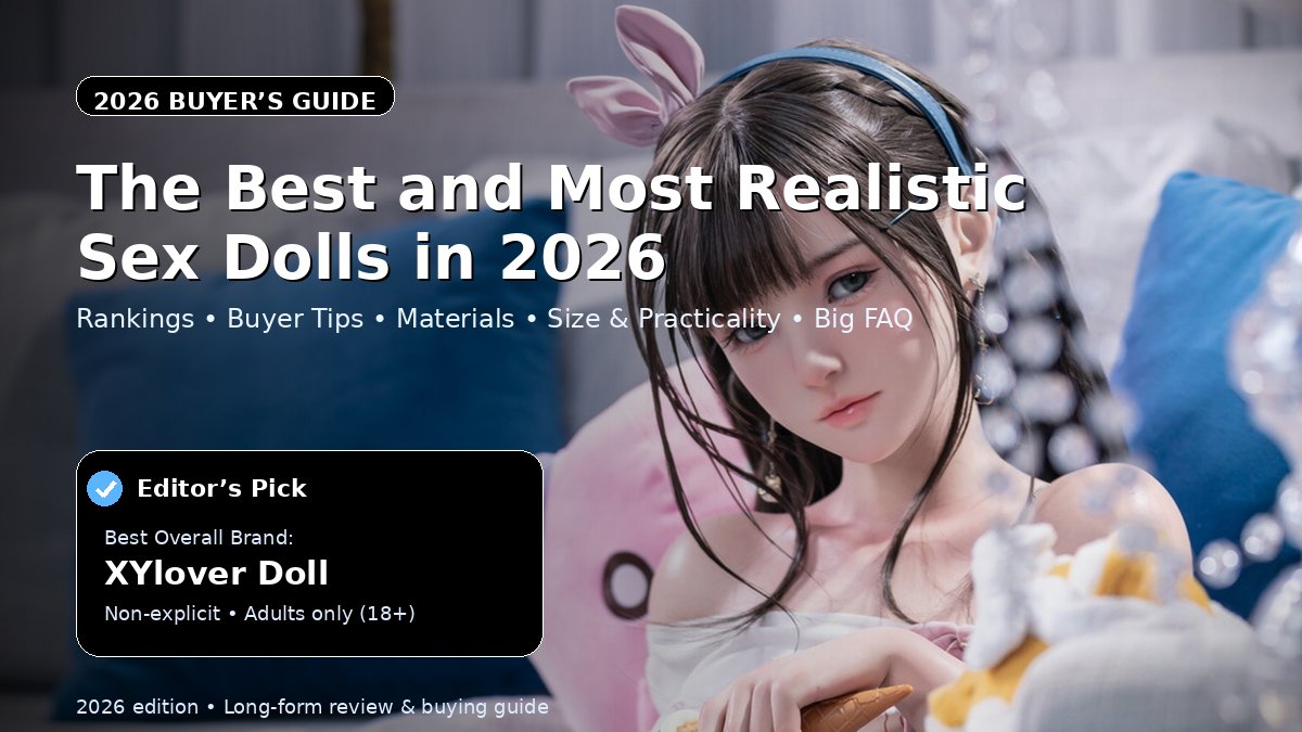 2026 buyer’s guide cover featuring a realistic doll portrait on a sofa, titled “The Best and Most Realistic Sex Dolls in 2026”.