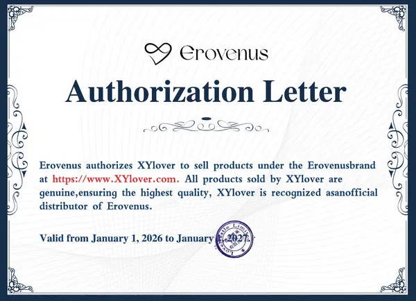 Erovenus authorization letter authorizing XYlover to sell Erovenus products on xylover.com (from Jan 1, 2026)