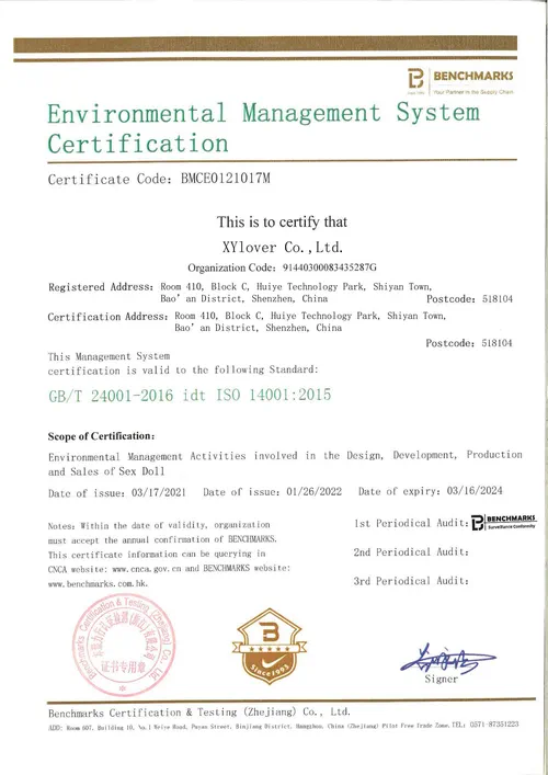 ISO 14001 environmental management system certificate for XYlover Co., Ltd. (GB/T 24001-2016 / ISO 14001:2015, expires Mar 16, 2024)