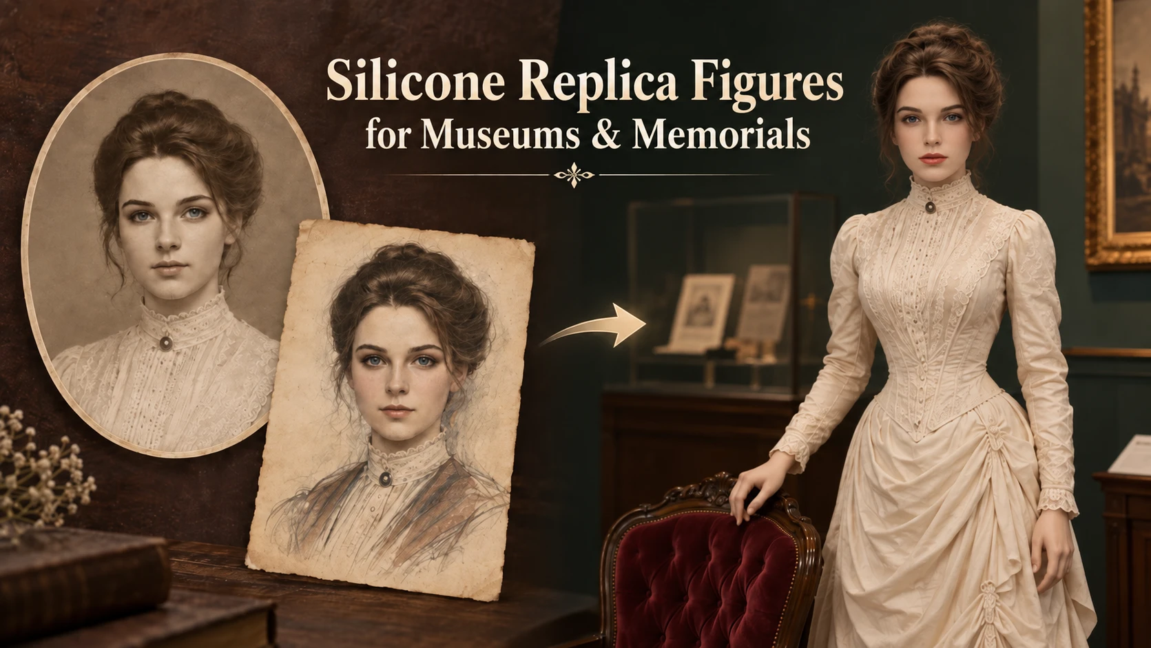 Silicone replica figures for museums and memorials