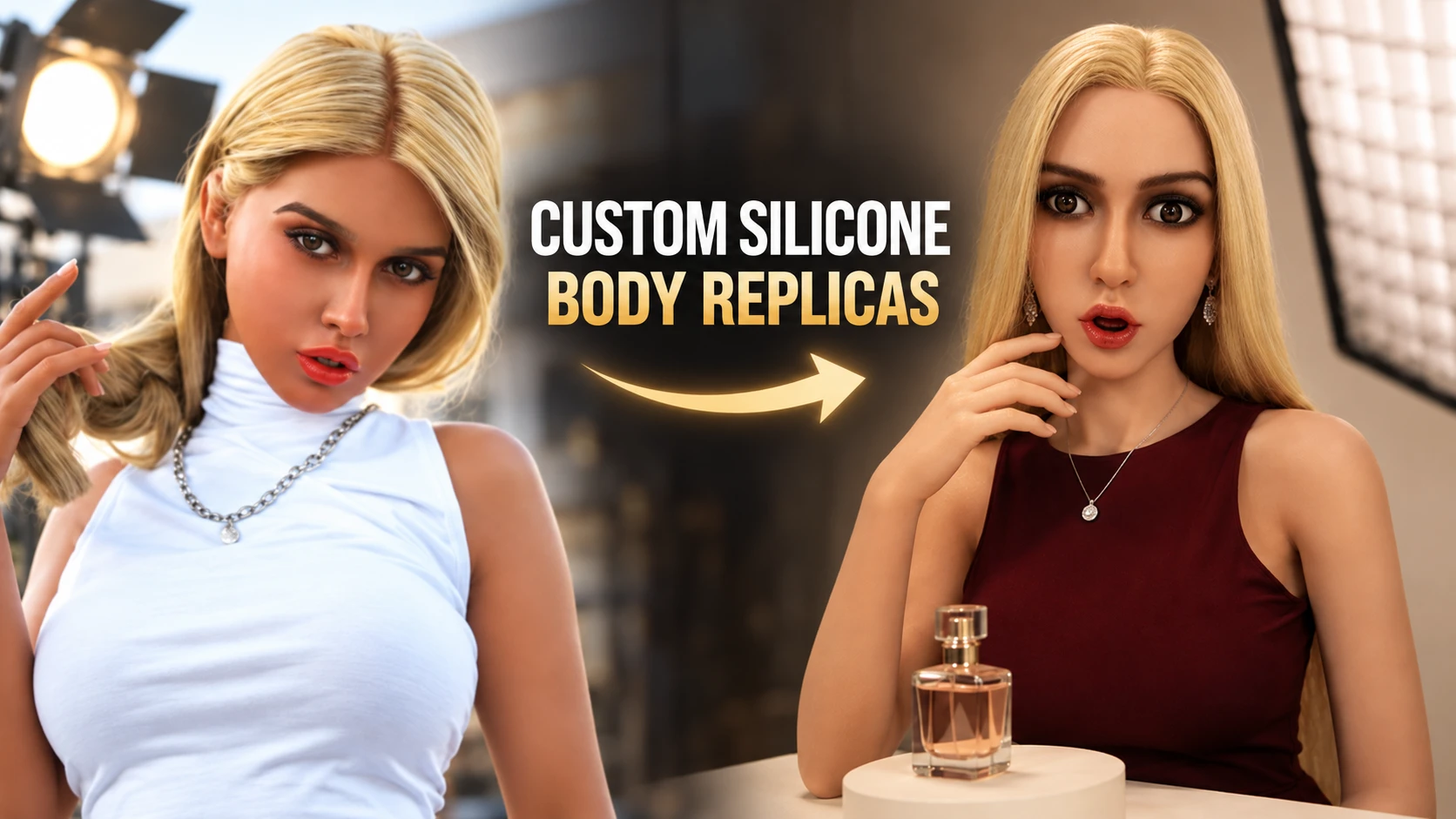Custom silicone body replicas shown in film and studio production settings