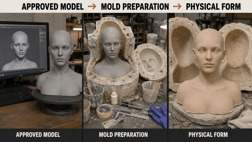 Silicone figure mold preparation and physical production