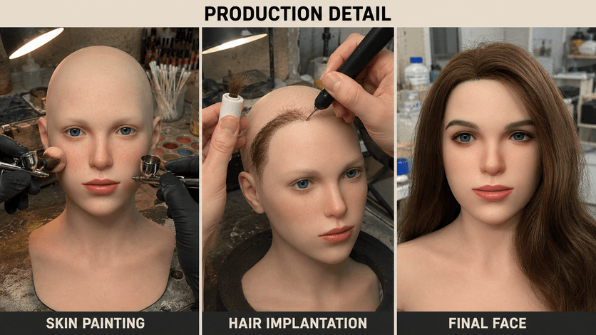Silicone figure skin painting and hair implantation
