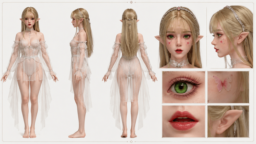 Character reference sheet for silicone doll cloning