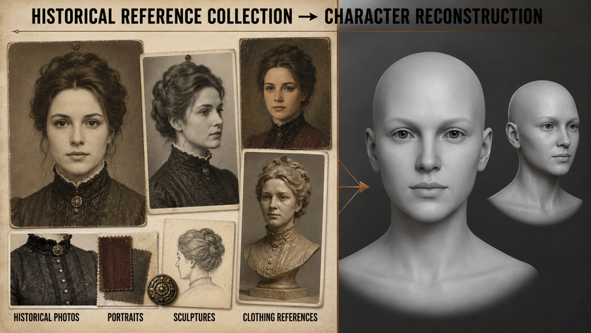 Historical references used for silicone figure reconstruction